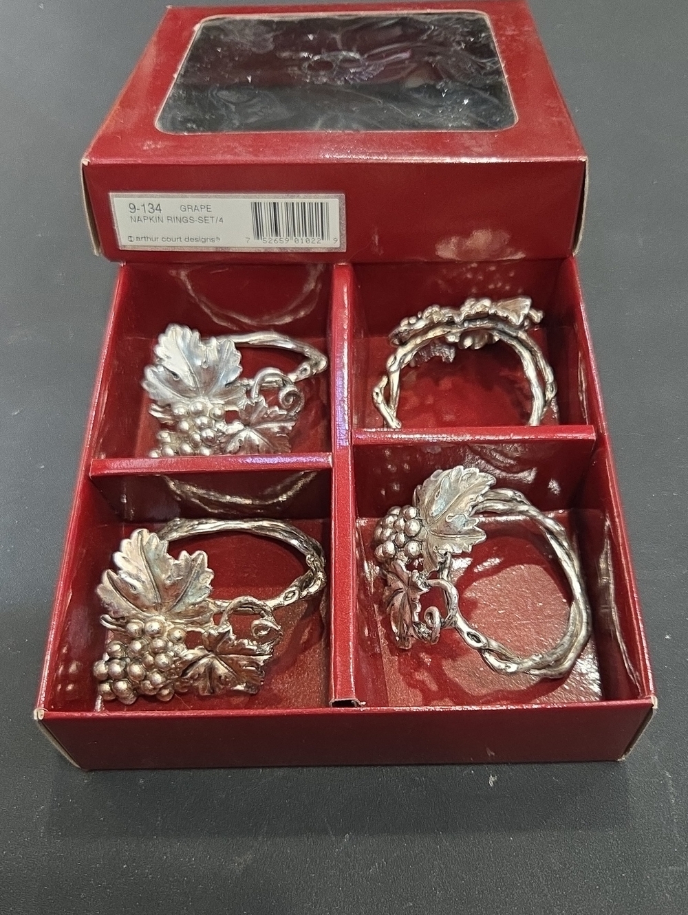 Arthur Court Grape Napkin Rings - Silver Tone Set of 4